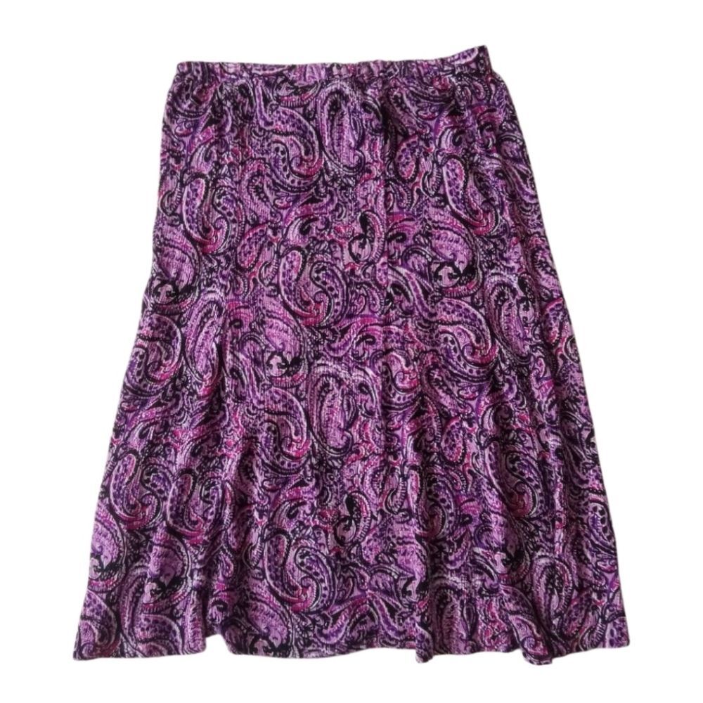Laura Scott Shades of Purple Paisley Print Flowy Midi Length Skirt Women's Large